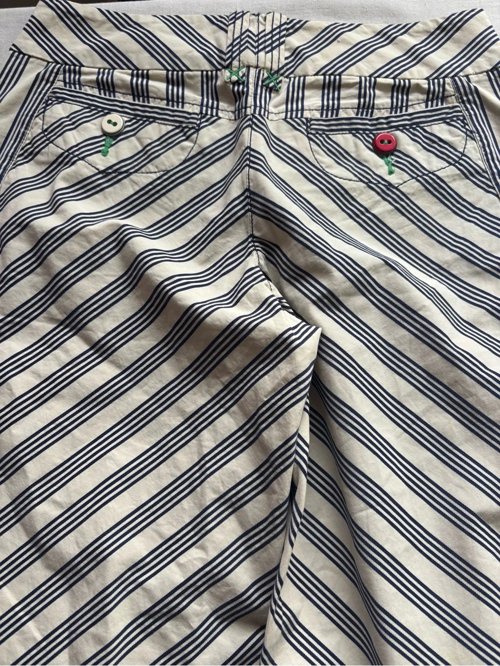 NWT Anthropologie Striped Wide Leg Full Length Pants Beige Navy Size 4 - Picture 6 of 10